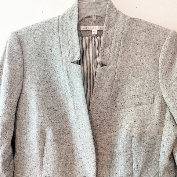 Veronica Beard 12 Farley Gray Tweed Wool Dickey Jacket Blazer Upcollar